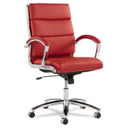 Alera Neratoli Mid-Back Slim Profile Chair, Faux Leather, Supports Up to 275 lb, Red Seat/Back, Chrome Base (NR4239)