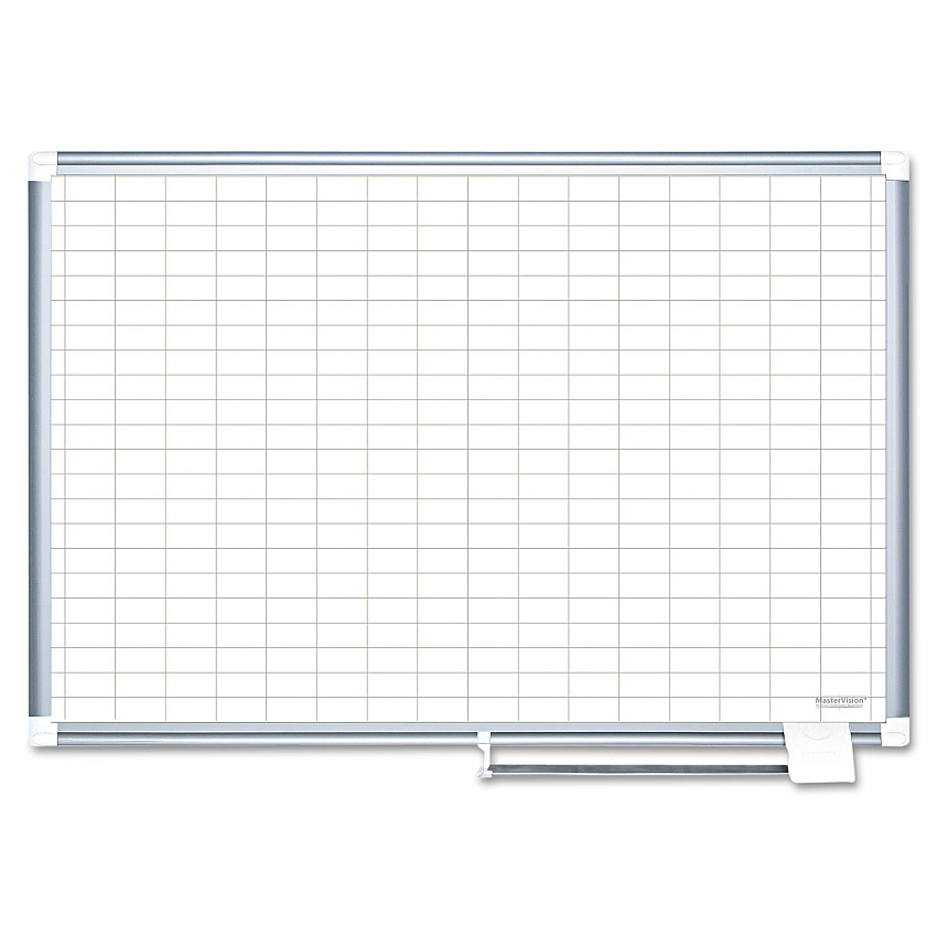 MasterVision Gridded Magnetic Porcelain Dry Erase Planning Board, 1 x 2 Grid, 72 x 48, White Surface, Silver Aluminum Frame (BVCCR1230830)