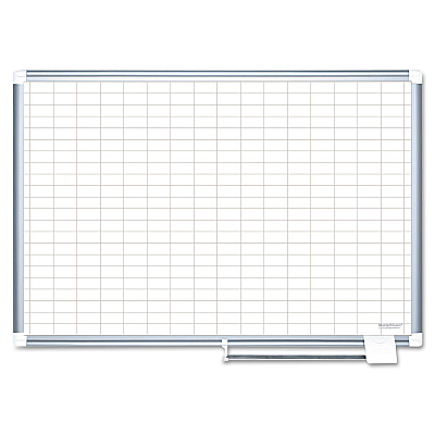 MasterVision Gridded Magnetic Steel Dry Erase Planning Board, 1 x 2 Grid, 48 x 36, White Surface, Silver Aluminum Frame (BVCMA0592830)
