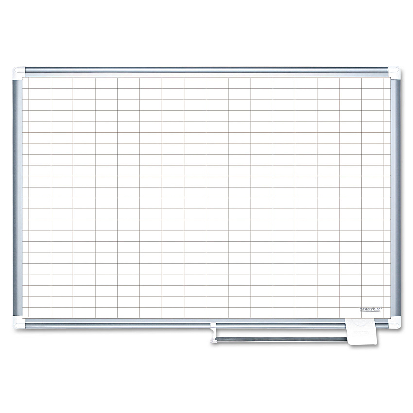 MasterVision Gridded Magnetic Steel Dry Erase Planning Board, 1 x 2 Grid, 48 x 36, White Surface, Silver Aluminum Frame (BVCMA0592830)