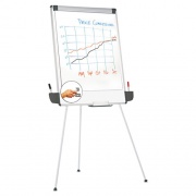 Universal Dry Erase Board with Tripod Easel and Adjustable Pen Cups, 29" x 41", White Surface, Silver Frame (43031)