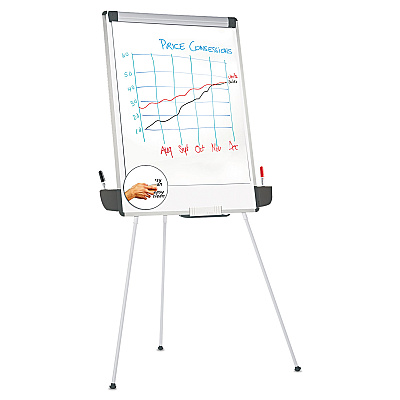 Universal Dry Erase Board with Tripod Easel and Adjustable Pen Cups, 29 x 41, White Surface, Silver Frame (UNV43031)
