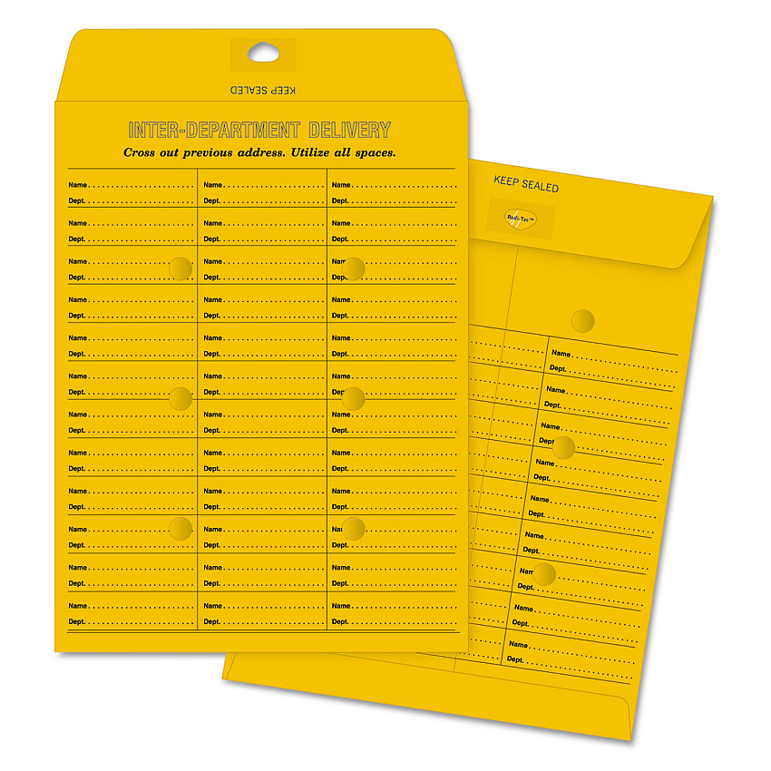 Quality Park Brown Kraft Redi-Tac Box-Style Interoffice Envelope, #97, Two-Sided Three-Column Format, 10 x 13, Brown Kraft, 100/Box (QUA63666)
