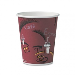 Solo Paper Hot Drink Cups in Bistro Design, 10 oz, Maroon, 50/Pack (370SIPK)