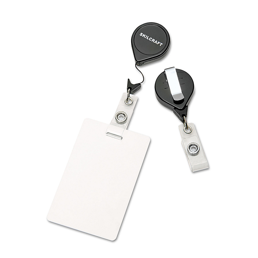 AbilityOne 8455015453657, SKILCRAFT Retractable ID Card Reel, Badge Holder, 36" Cord, Black, Dozen