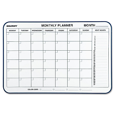 AbilityOne 7520014845263, SKILCRAFT Cubicle Calendar Board, One Month, 24 x 36, White Surface, Aluminum Frame