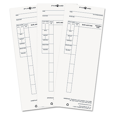 Time Clock Cards for Pyramid Technologies 4000, One Side, 3.5 x 8.5, 100/Pack (PTI4410010)