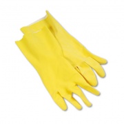 Boardwalk Flock-Lined Latex Cleaning Gloves, Large, Yellow, 12 Pairs (242L)