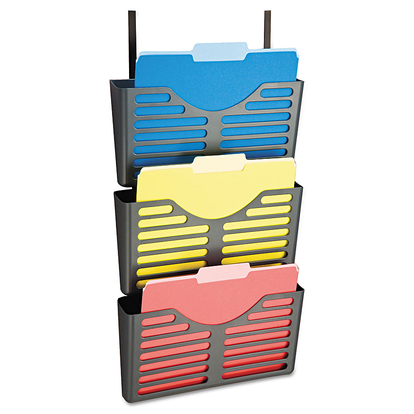Officemate VerticalMate Cubicle Wall File Pocket, 3 Sections, Letter Size, 13.5" x 6" x 28", Charcoal, 3/Pack (OIC29314)
