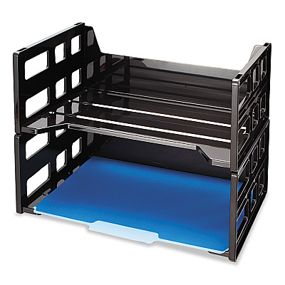 Officemate High Rise Desk Tray, 2 Sections, Letter Size Files, 13.25" x 9" x 10.25", Black, 2/Pack (OIC26056)