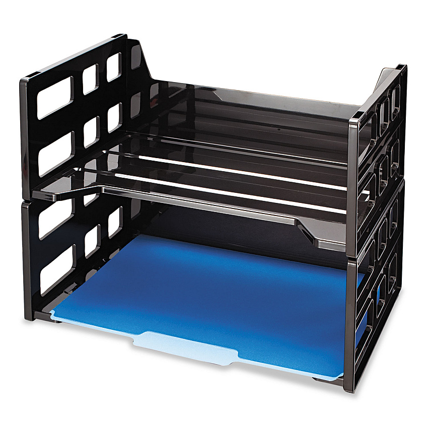 Officemate High Rise Desk Tray, 2 Sections, Letter Size Files, 13.25" x 9" x 10.25", Black, 2/Pack (OIC26056)