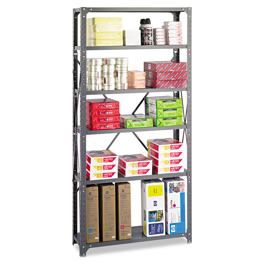 Safco Commercial Steel Shelving Unit, Six-Shelf, 36w X 12d X 75h, Dark Gray (SAF6268)