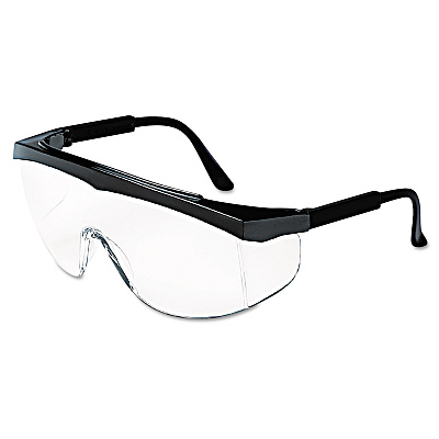 MCR Safety Stratos Safety Glasses, Black Frame, Clear Lens, 12/Box (CRWSS110)