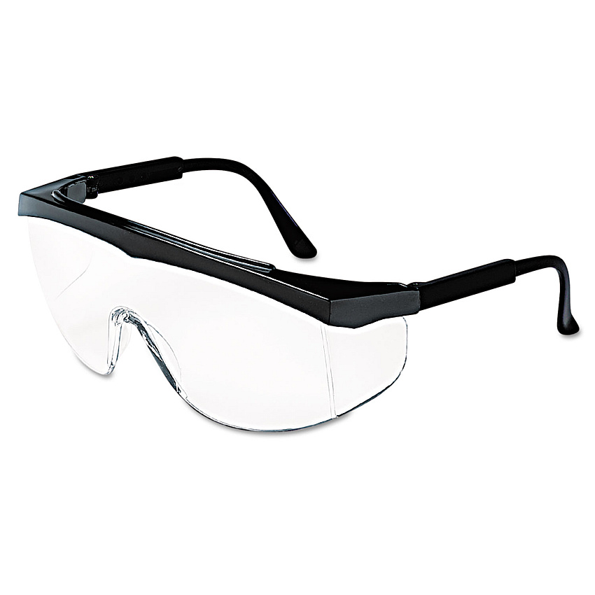 MCR Safety Stratos Safety Glasses, Black Frame, Clear Lens, 12/Box (CRWSS110)