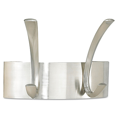 Safco Metal Coat Rack, Wall Rack, Two Hooks, Steel, 7w x 4.5d x 5.25h, Brushed Nickel (SAF4203SL)