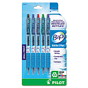 Pilot B2P Bottle-2-Pen Recycled Ballpoint Pen, Retractable, Medium 1 mm, Assorted Ink Colors, Translucent Blue Barrel, 5/Pack (PIL32814)
