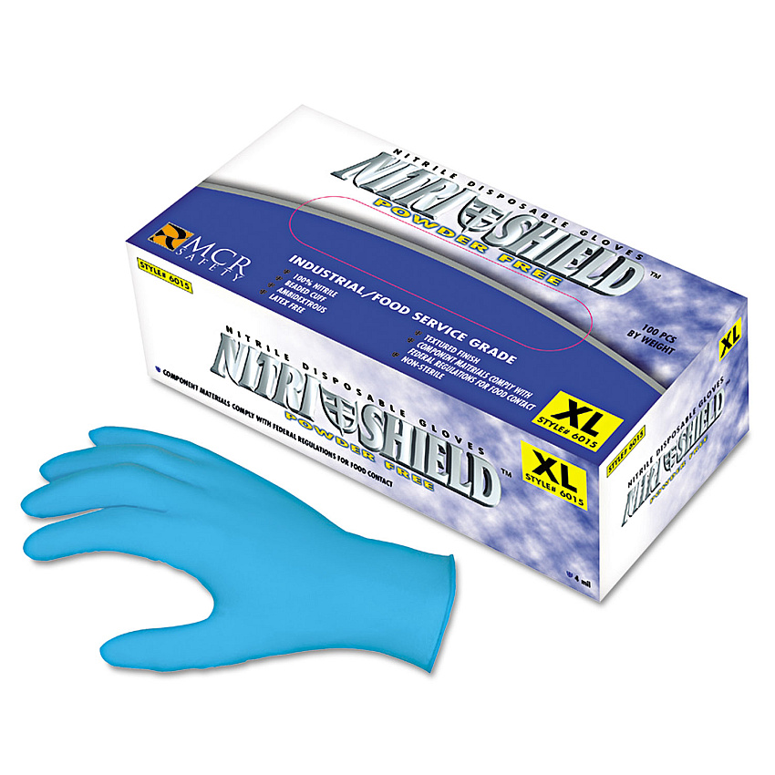 MCR Safety Disposable Nitrile Gloves, Large, 4 mil, Powder-Free, 100/Box (MPG6015L)