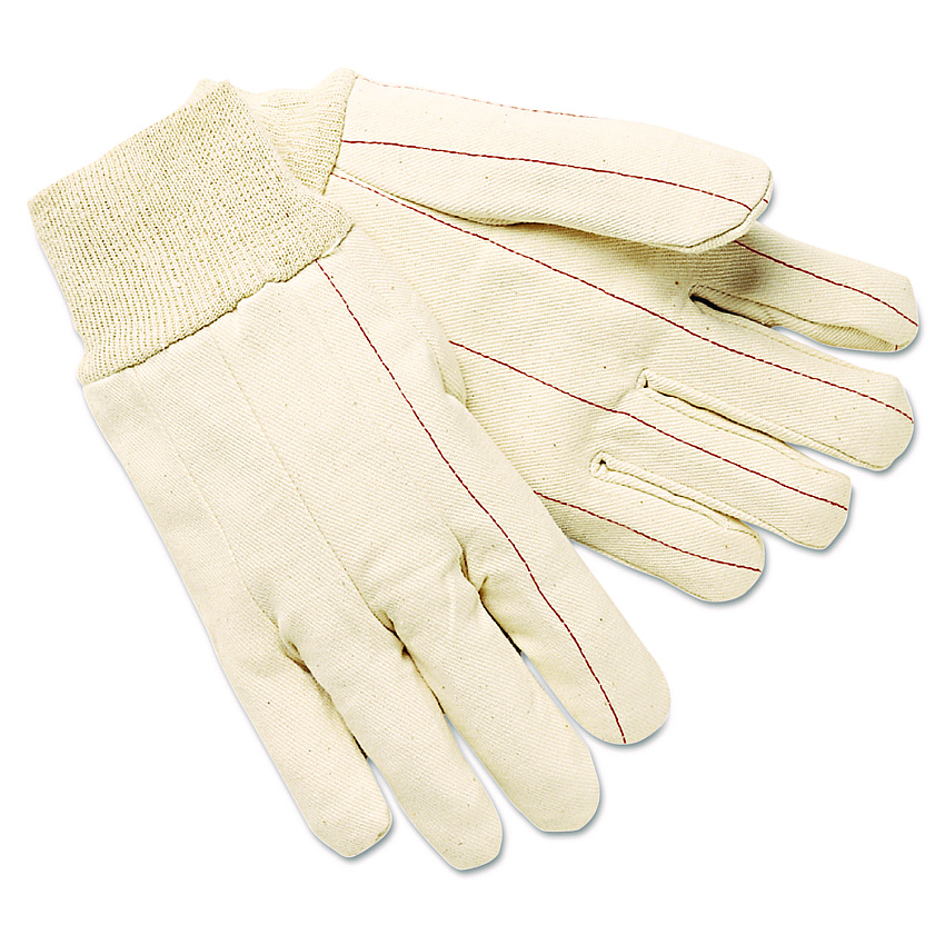 MCR Safety Nap-In Double Palm Cotton Work Gloves, ANSI Level 4 Heat Protection, Clute Cut, Straight Thumb, Large, White, 12 Pairs (9018C)