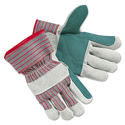 MCR Safety Men's Economy Leather Palm Gloves, White/Red, Large, 12 Pairs (MPG1211J)