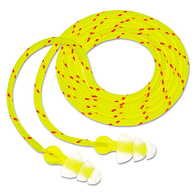 3M Tri-Flange Earplugs, Corded, 26 dB NRR, Yellow/Orange, 100 Pairs (MMMP3001)