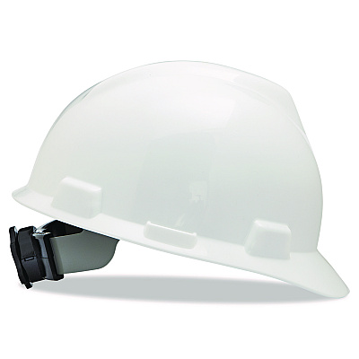 MSA V-Gard Hard Hat, Vented, Front Brim, Fas-Trac III Ratchet Suspension, One Size Fits Most (6.5 to 8), White (475358)