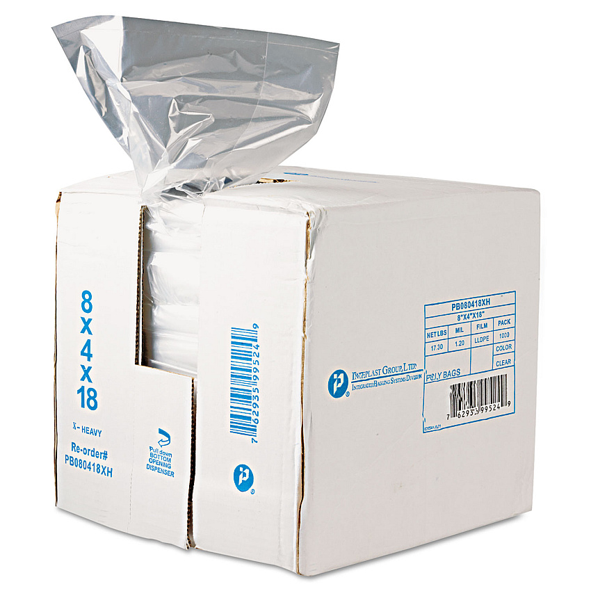 Inteplast Group Food Bags, 2 gal, 8" x 4" x 18", Clear, 1,000/Carton (IBSPB080418R)