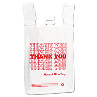 Inteplast Group HDPE T-Shirt Bags, Thank You - Have a Nice Day Labeling, Cut-Out Handles, 12" x 7" x 23", White/Red, 500/Carton (IBSTHW2VAL)