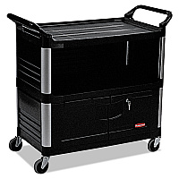 Rubbermaid Commercial Xtra Equipment Cart, Plastic, 3 Shelves, 300 lb Capacity, 20.75" x 40.63" x 37.8", Black (RCP4095BLA)