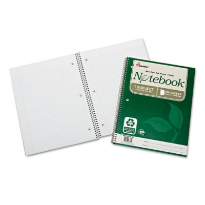 AbilityOne 7530016002025 SKILCRAFT Recycled Notebook, 1-Subject, Medium/College Rule, Green Cover, (100) 11 x 8.5 Sheets, 3/Pack