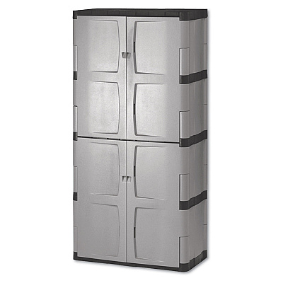 Rubbermaid Double-Door Storage Cabinet - Base/Top, 36w x 18d x 72h, Gray/Black (RUB7083)