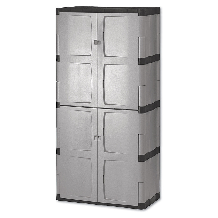 Rubbermaid Double-Door Storage Cabinet - Base/Top, 36w x 18d x 72h, Gray/Black (RUB7083)