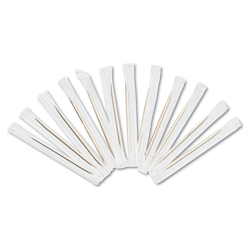 AmerCareRoyal Cello-Wrapped Round Wood Toothpicks, 2.5", Natural, 1,000/Box, 15 Boxes/Carton (RPPRIW15)
