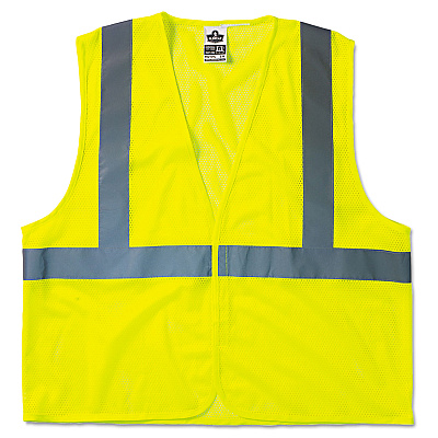 ergodyne GloWear 8210HL Class 2 Economy Vest, Polyester Mesh, Hook Closure, Large to X-Large, Lime (EGO21025)