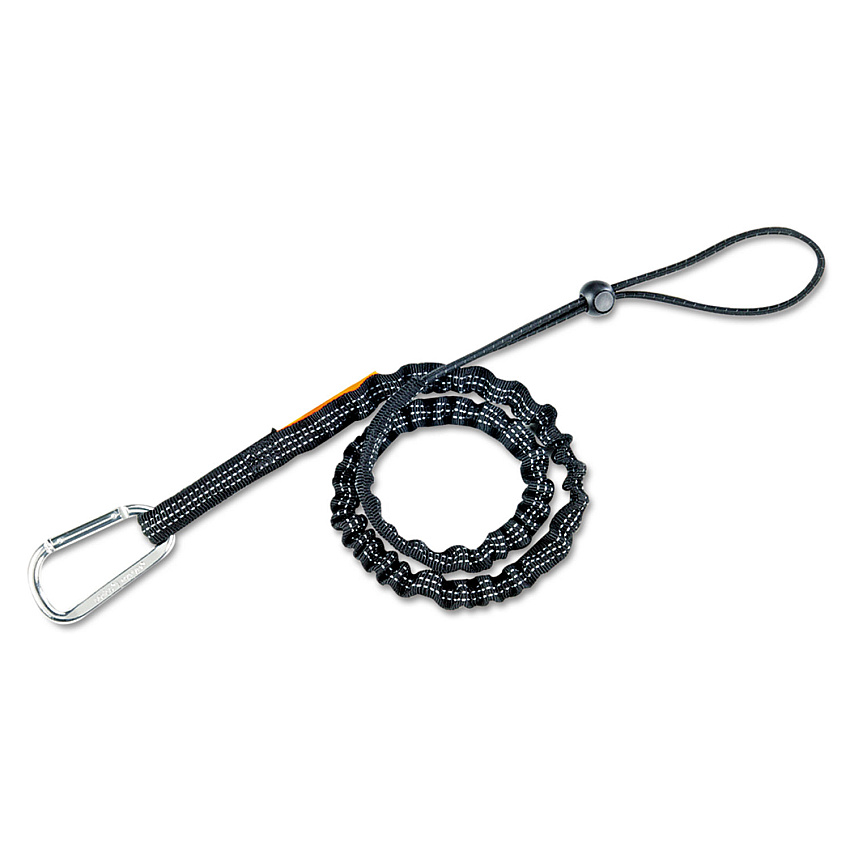 ergodyne Squids 3100 Lanyard with Aluminum Carabiner + Cinch-Loop, 10 lb Max Working Capacity, 35" to 45" Long, Black (EGO19002)
