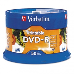 Verbatim DVD-R Recordable Disc, 4.7 GB, 16x, Spindle, White, 50/Pack (95137)