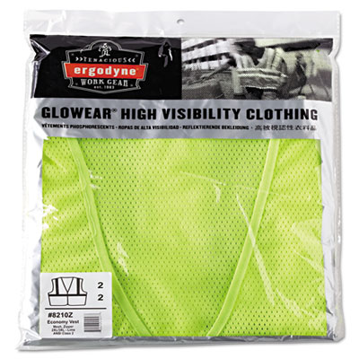 ergodyne GloWear 8210Z Class 2 Economy Vest, Polyester Mesh, Zipper Closure, 2X-Large to 3X-Large, Lime (EGO21057)