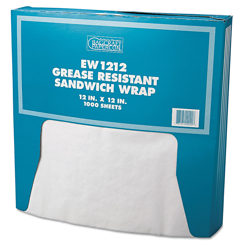 Bagcraft Grease-Resistant Paper Wraps and Liners, 12 x 12, White, 1,000/Box, 5 Boxes/Carton (BGC057012)