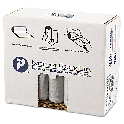 Inteplast Group Low-Density Commercial Can Liners, 30 gal, 0.58 mil, 30" x 36", Clear, Interleaved Roll, 25 Bags/Roll, 10 Rolls/Carton (IBSSL3036HVN)