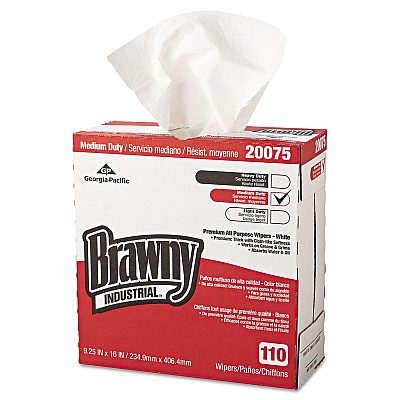 Brawny Professional Tall Dispenser All-Purpose DRC Wipers, 1-Ply, 9.25 x 16, Unscented, White, 110/Box 10 Boxes/Carton (GPC20075)