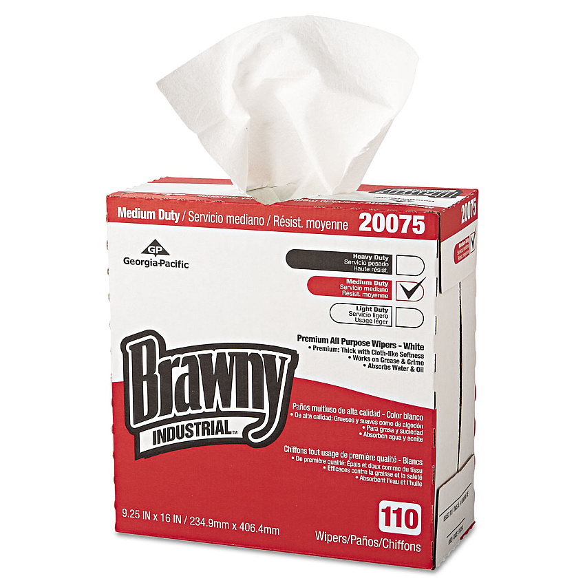 Brawny Professional Tall Dispenser All-Purpose DRC Wipers, 1-Ply, 9.25 x 16, Unscented, White, 110/Box 10 Boxes/Carton (GPC20075)