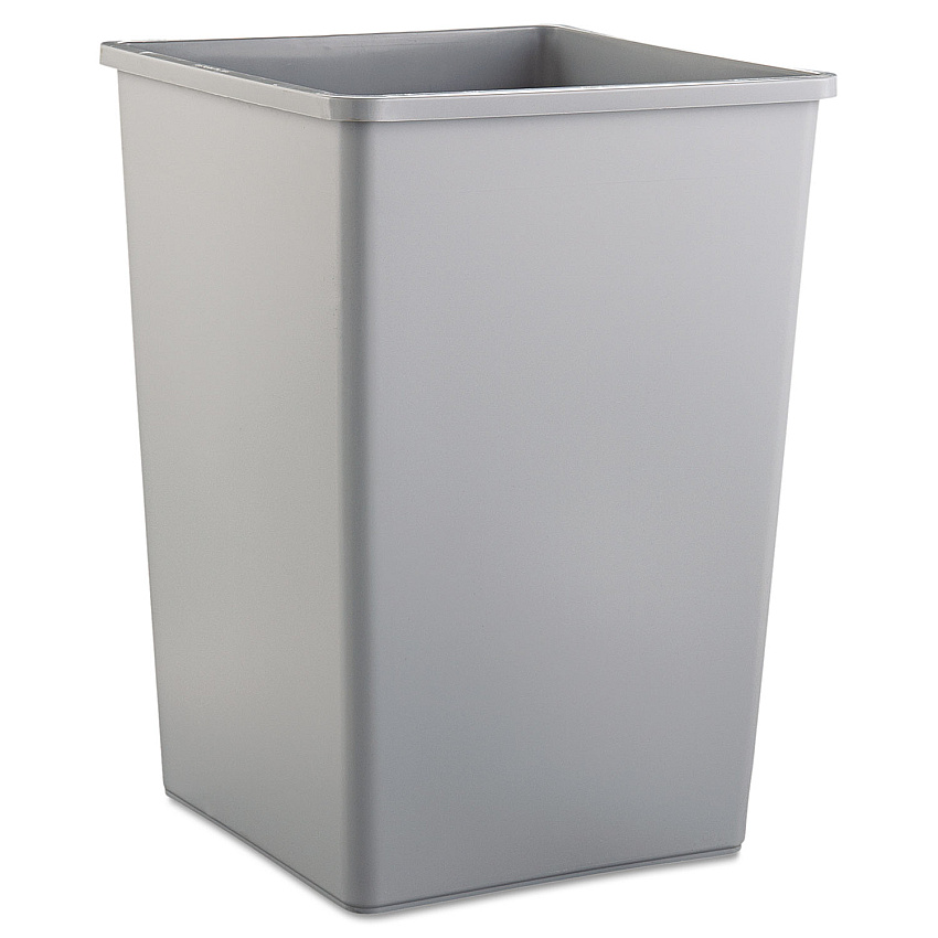 Rubbermaid Commercial Untouchable Square Waste Receptacle, 35 gal, Plastic, Gray (RCP3958GRA)