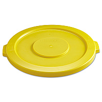 Rubbermaid Commercial BRUTE Self-Draining Flat Top Lids for 32 gal Round BRUTE Containers, 22.25" Diameter, Yellow (RCP2631YEL)
