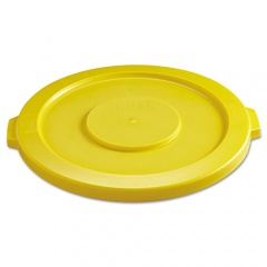 Rubbermaid Commercial Round Flat Top Lid, for 32 gal Round BRUTE Containers, 22.25" Diameter, Yellow (2631YEL)