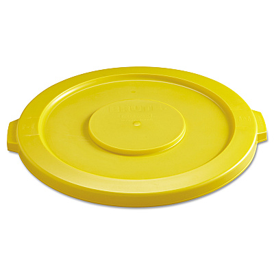 Rubbermaid Commercial BRUTE Self-Draining Flat Top Lids for 32 gal Round BRUTE Containers, 22.25" Diameter, Yellow (RCP2631YEL)