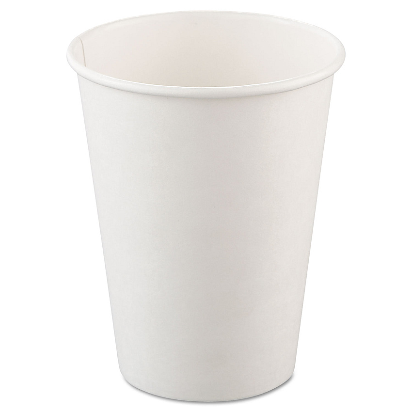 Solo Single-Sided Poly Paper Hot Cups, 12 oz, White, 50/Bag, 20 Bags/Carton (SCC412WN)