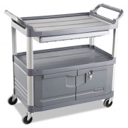 Rubbermaid Commercial Xtra Instrument Cart with Locking Storage Area, Plastic, 3 Shelves, 300 lb Capacity, 20" x 40.63" x 37.8", Gray (4094GRA)