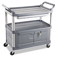 Rubbermaid Commercial Xtra Instrument Cart with Locking Storage Area, Plastic, 3 Shelves, 300 lb Capacity, 20" x 40.63" x 37.8", Gray (RCP4094GRA)