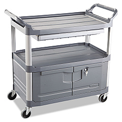 Rubbermaid Commercial Xtra Instrument Cart with Locking Storage Area, Plastic, 3 Shelves, 300 lb Capacity, 20" x 40.63" x 37.8", Gray (RCP4094GRA)