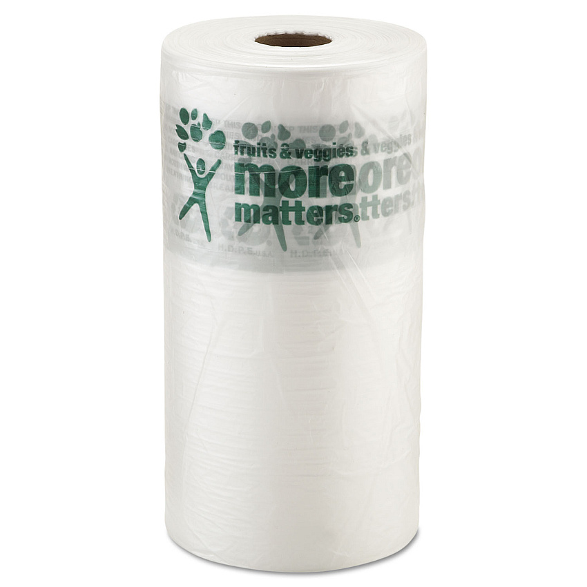 Inteplast Group Produce Bags, Fruits and Veggies - More Matters Labeling, 0.35 mil, 10" x 15", Clear, 1,400 Bags/Roll, 4 Rolls/Carton (IBSPHMORE15NS)