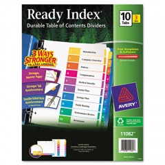 Avery Customizable Table of Contents Ready Index Dividers with Multicolor Tabs, 10-Tab, 1 to 10, 11 x 8.5, White, 3 Sets (11082)